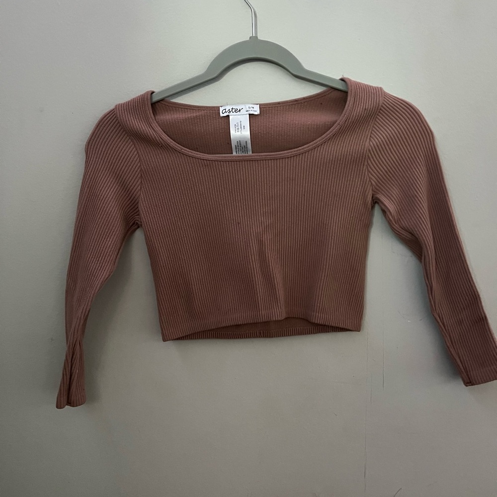 Adore Women's Ribbed Long Sleeve Crop Top - Brown